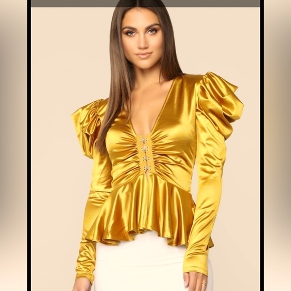 1/2 TOP mustard,puffy long sleeves - Picture 1 of 9